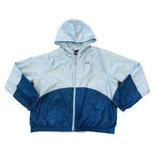 Under Armour Large Blue Hooded Windbreaker Jacket – Lightweight 90s Sport Style